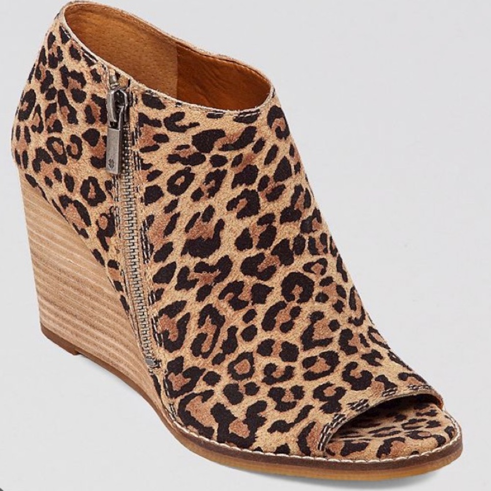 Lucky Brand Leopard Open Toe Wedge Ankle Boots